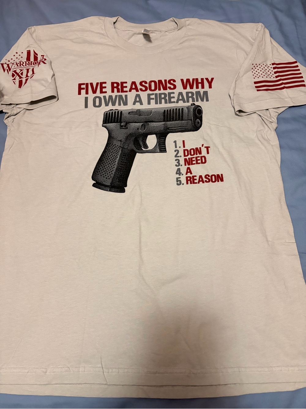 Men's Warrior XII Five Reasons Why I Own a Firearm T-Shirt XL Brand New
